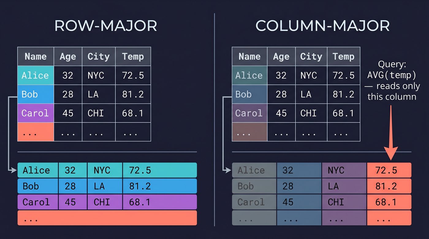 Row-major vs column-major storage