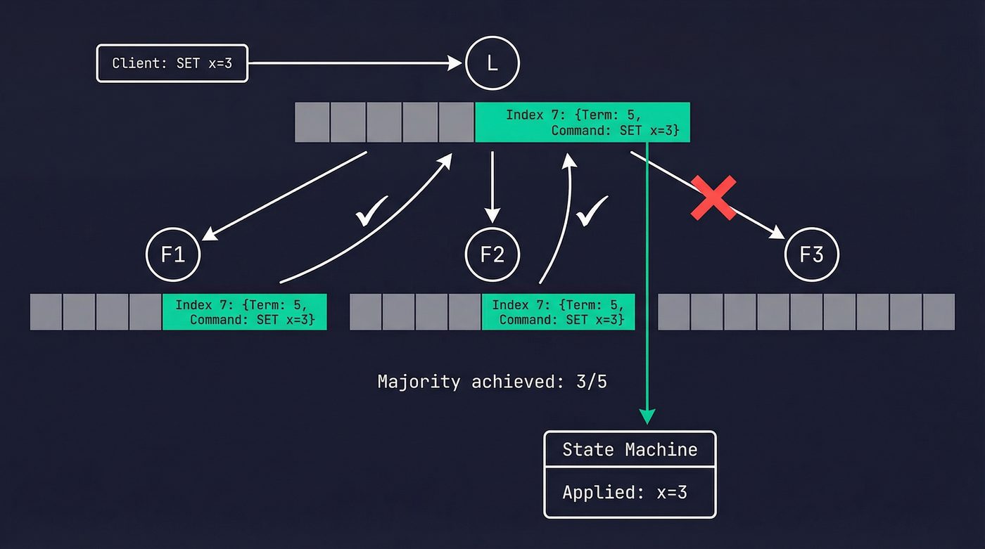 Log replication — majority achieved, entry committed