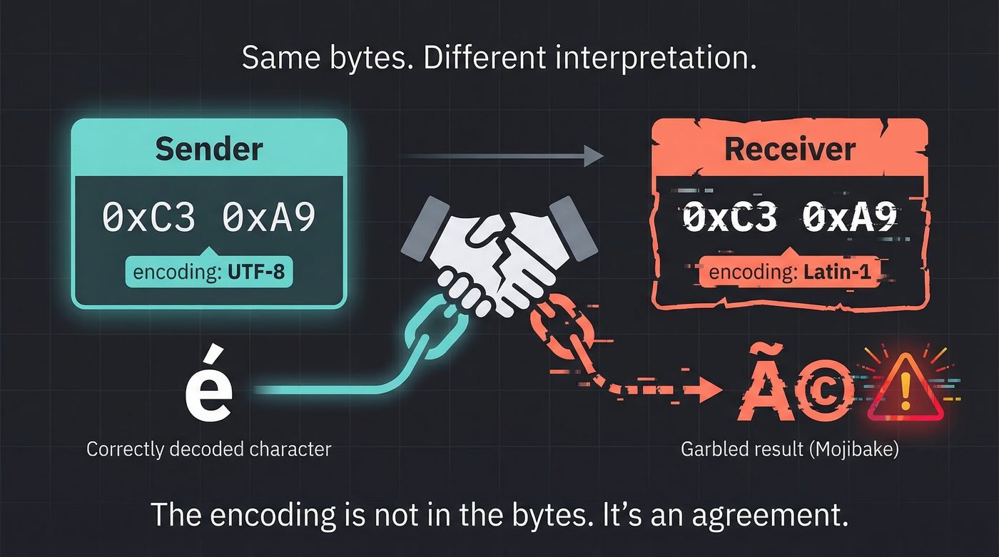 Encoding mismatch — same bytes, different interpretation